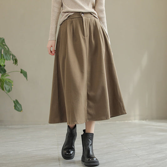 Women Autumn Solid Woolen Loose Skirt