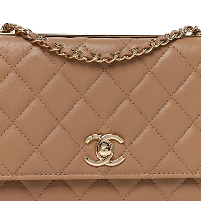 Lambskin Quilted Trendy CC Wallet On Chain WOC Beige