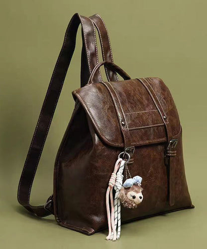Boutique Brown Solid Durable Large Capacity Faux Leather Backpack Bag