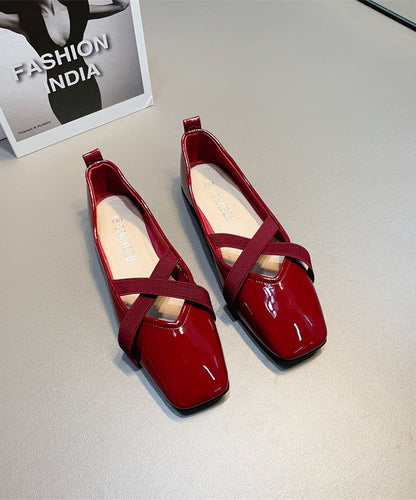 Wine Red Faux Leather Flat Shoes For Women Splicing Cross Strap