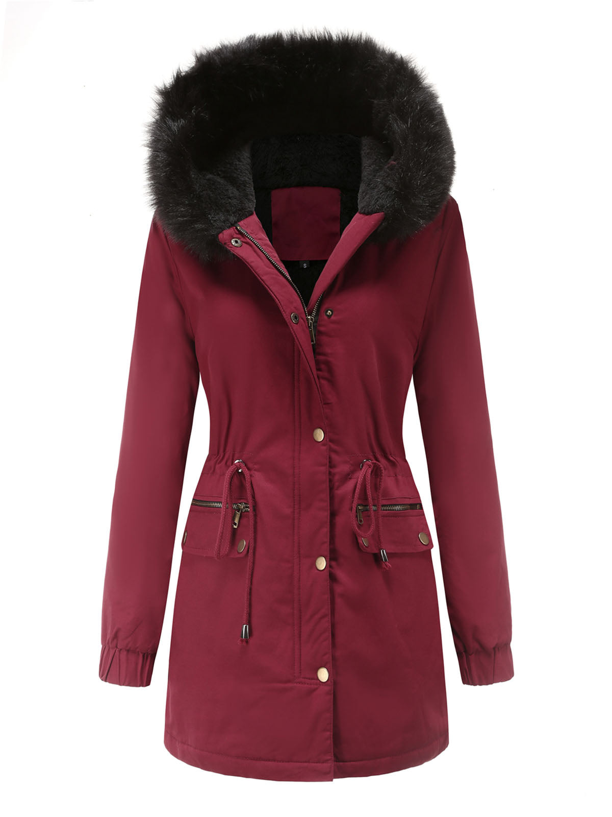 Women's Parka Coat Street Plush Winter Hoodie Coat Solid Color Oversized Fur Warm Coat