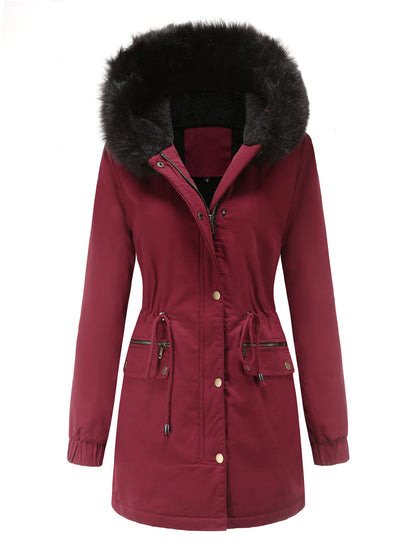 Women's Parka Coat Street Plush Winter Hoodie Coat Solid Color Oversized Fur Warm Coat