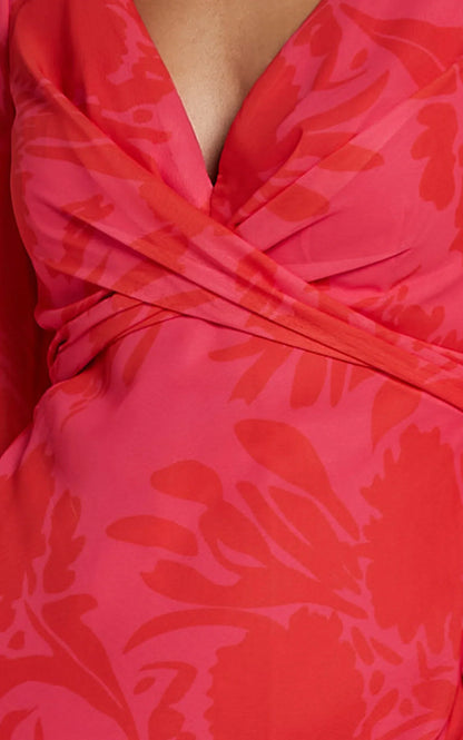 Claude Midi Dress - Deep V Neck Long Sleeve Slip Dress In Print