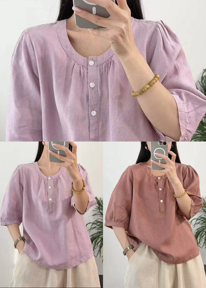 Women Purple Oversized Linen Top Half Sleeve