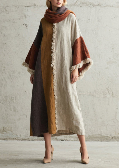 Boho Colorblock Tassel Patchwork Cotton Dresses Fall