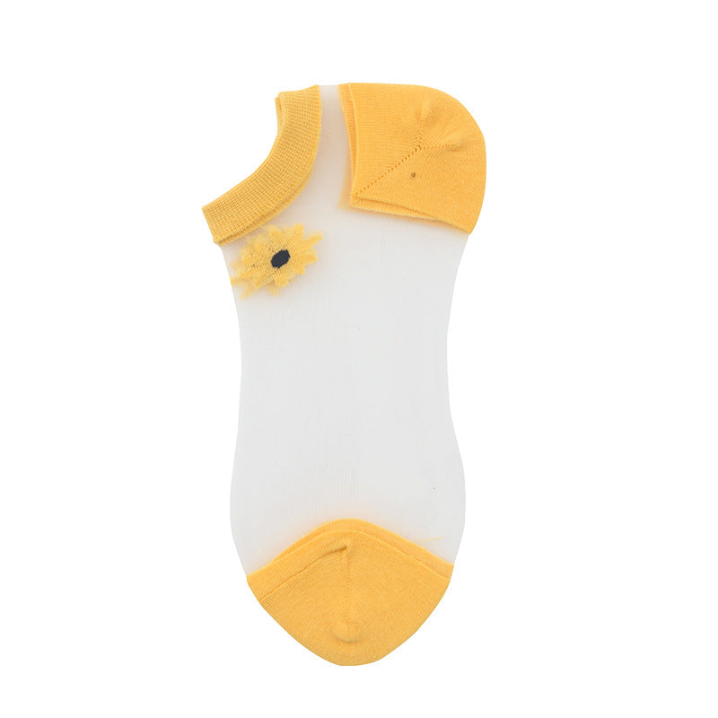 Daisy Embroidery Transparent Summer Socks