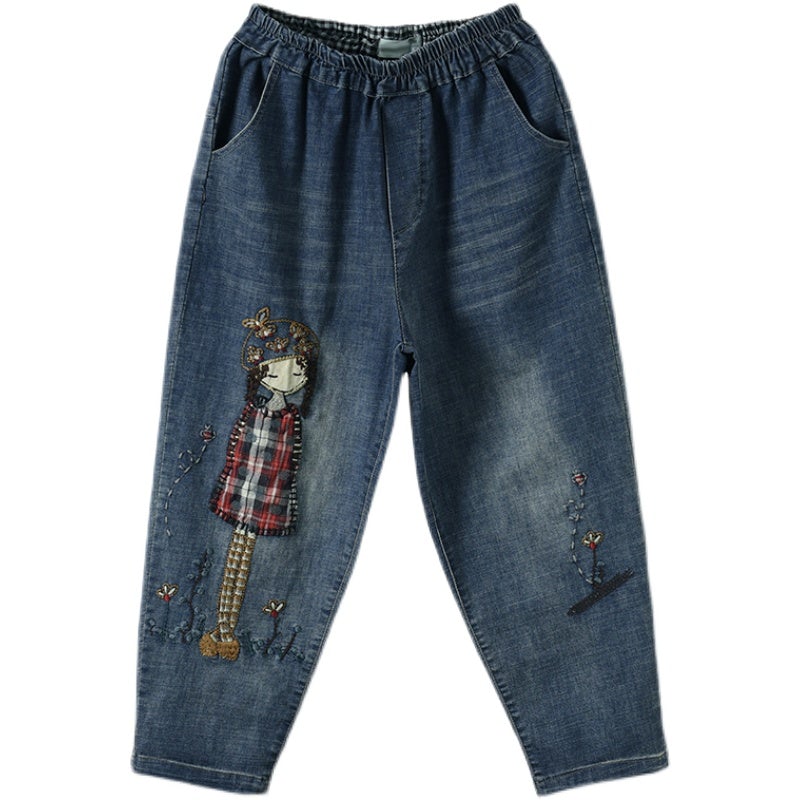 Retro Embroidery Loose Casual Cotton Jeans