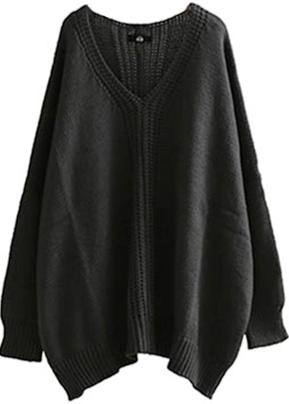 Vintage dark gray knitted blouse fall fashion v neck Batwing Sleeve knitted clothes