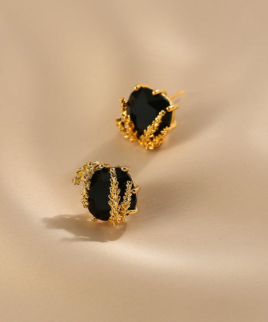Fashion Black Sterling Silver Overgild Ear Of Wheat Stud Earrings