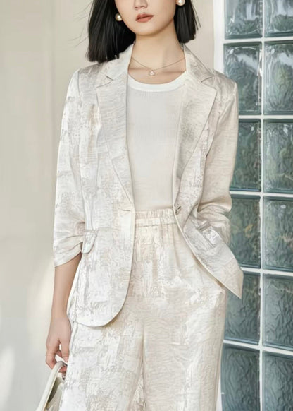 Fashion Beige Notched Tie Dye Linen Coats Fall