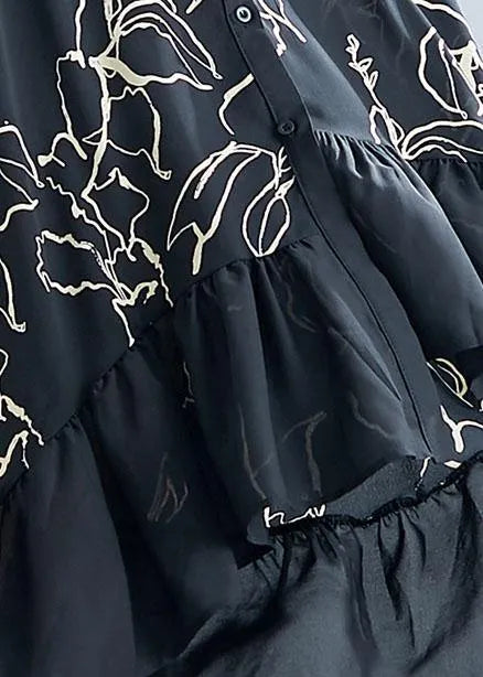 Modern black prints cotton dresses ruffles Plus Size summer Dresses