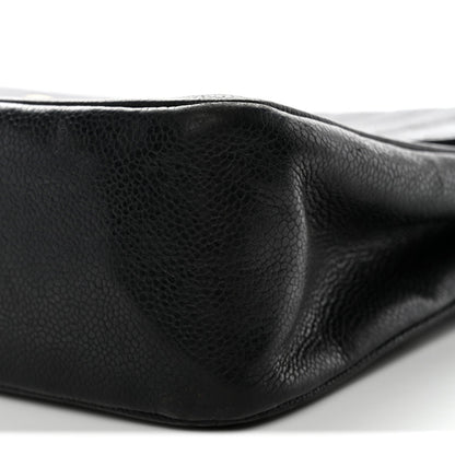 Caviar Vertical Quilted Small Single Flap Black
