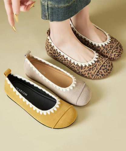 Casual Comfy Leopard Splicing Flat Shoes Suede