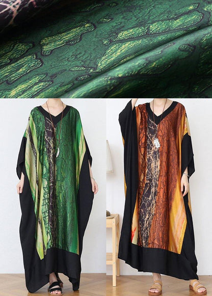 Loose Yellow Print Chiffon V Neck Over size Spring Dresses