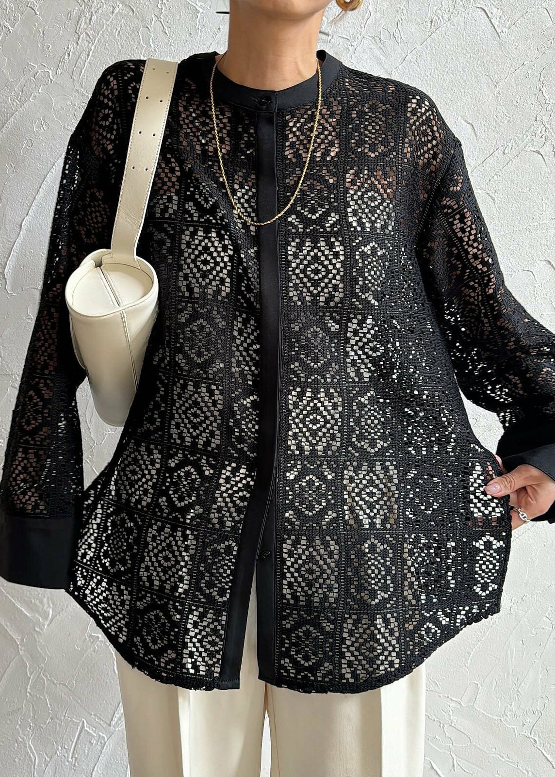 Fine Black Hollow Out Side Open Lace Tops Summer
