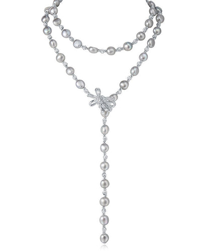 Elegant Grey Bow Multi-layer Pearl Necklace