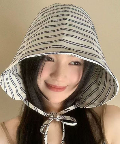 Stylish Versatile Black Striped Lace Up Bucket Hat