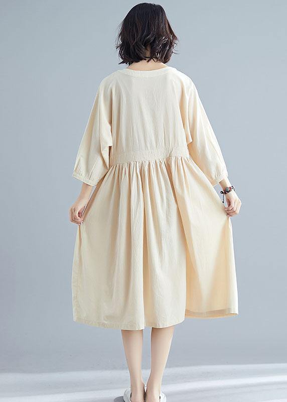 Bohemian nude linen clothes For Women bracelet sleeved cotton Dresses