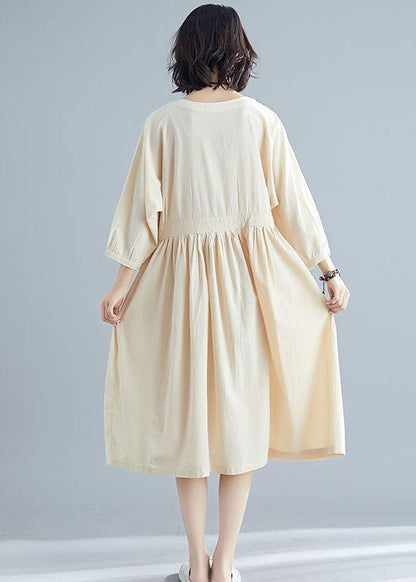 Bohemian nude linen clothes For Women bracelet sleeved cotton Dresses