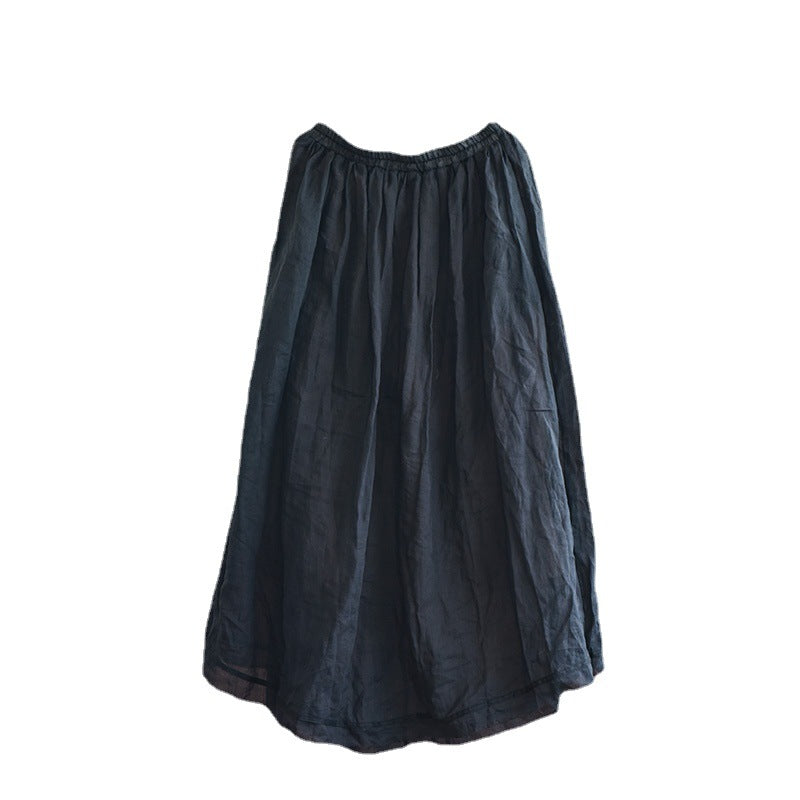 Plus Size Loose Linen Rough Hem Solid Skirt