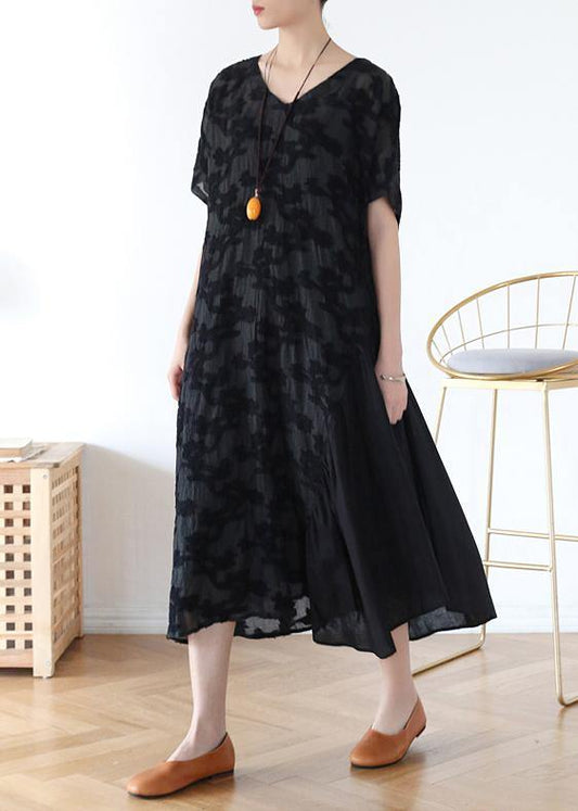 Beautiful v neck pockets tunic top design green print A Line Dresses