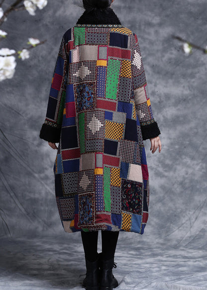 Vintage Plaid Print Patchwork Loose Pullover Fine Cotton Filled Spring