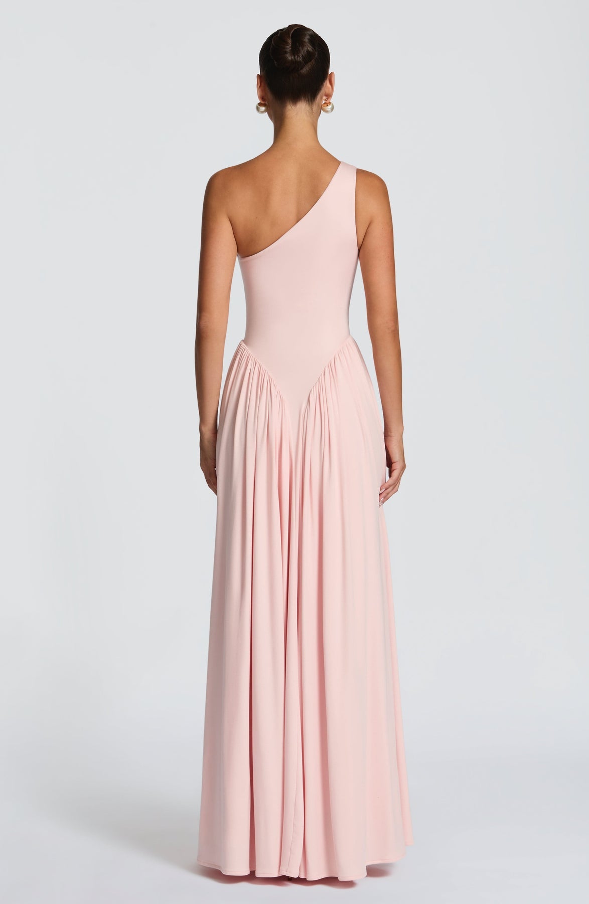 Blush Pink One-Shoulder Pleated Maxi Gown