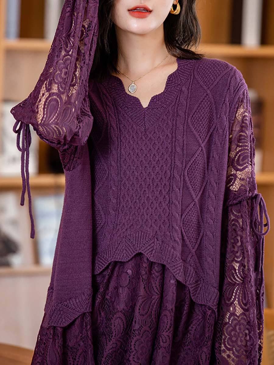 Women Elegant Knitted Lace Dress