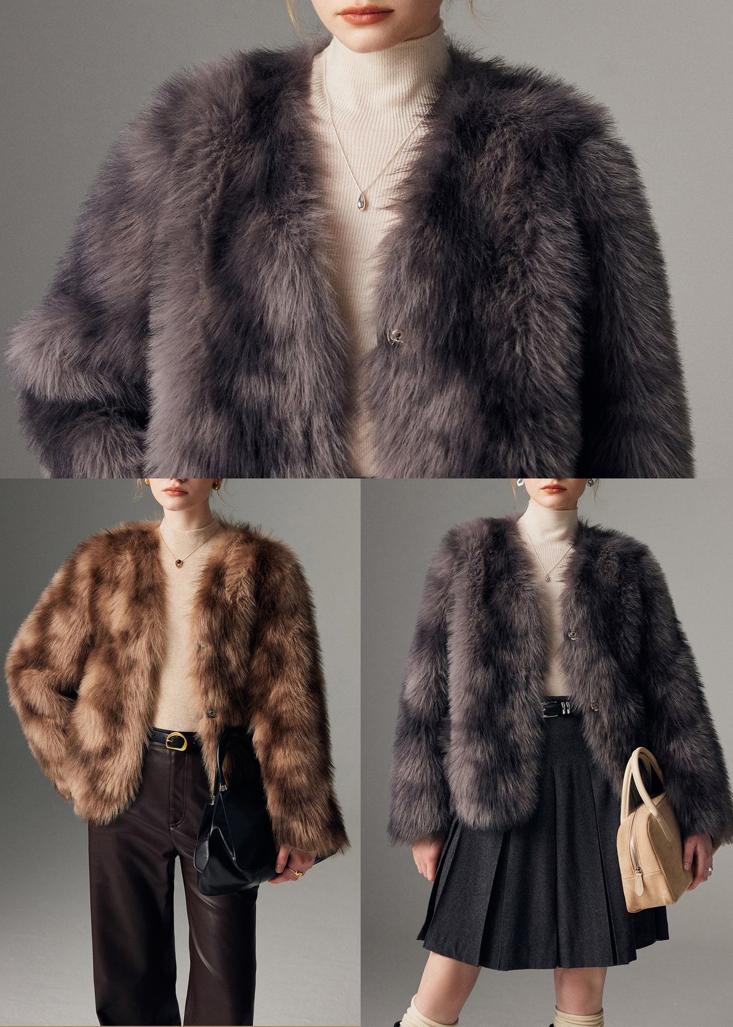 DIY Grey Oversized Tie Dye Faux Fox Fur Coats Winter