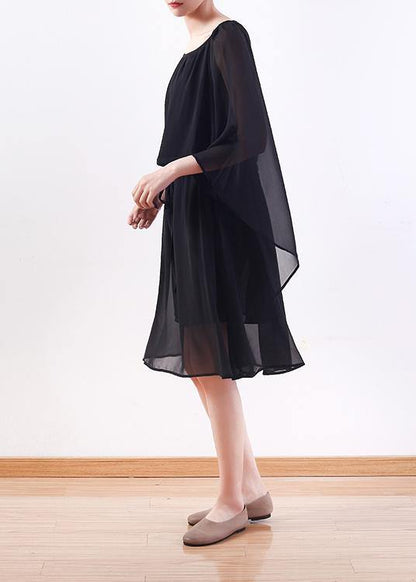 Bohemian black chiffon Long Shirts Indian Shirts tie waist long summer Dresses