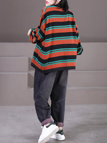 Women Striped O-Neck Loose Sweater