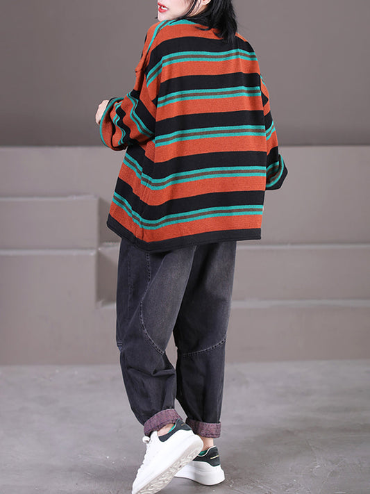 Women Striped O-Neck Loose Sweater