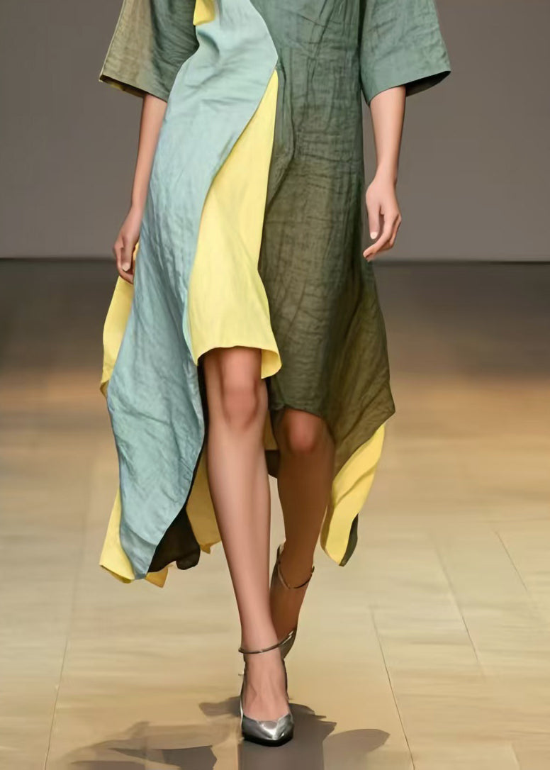 Women Multicolour Asymmetrical Patchwork Cotton Long Dresses Summer