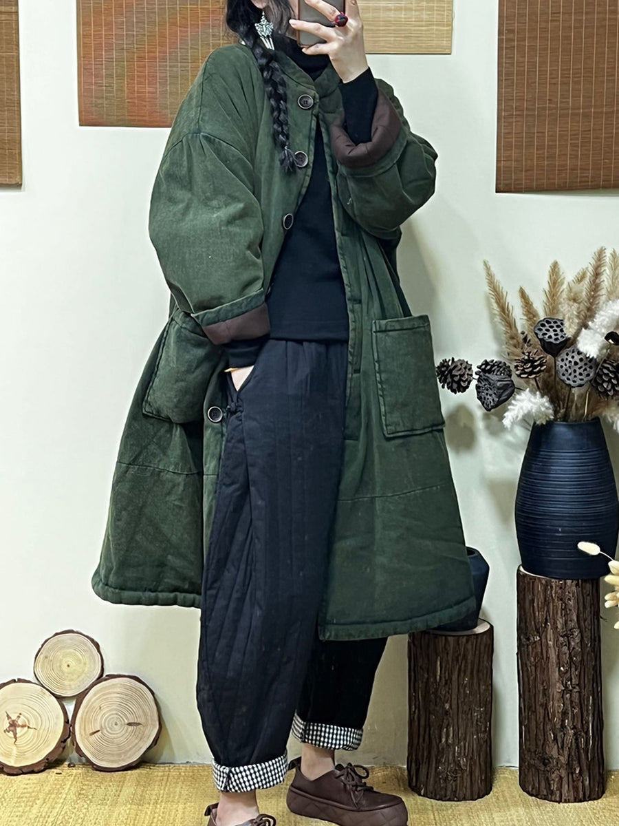 Women Winter Thickened Stand Collar Long Padded Coat