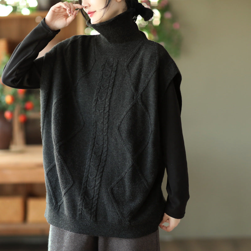 Vintage Twist Knit Turtleneck Vest