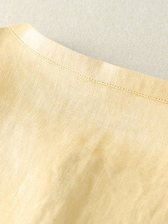 Pure Color Crew Neck Short Sleeve Buttoned Casual Linen Tee Top