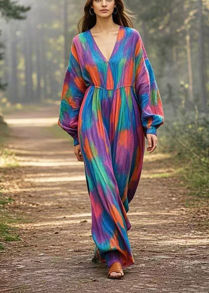 Vintage Navy Oversized Tie Dye Cotton Long Dress Spring
