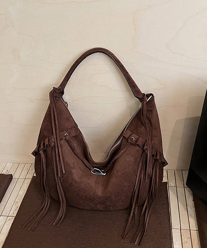 Boho Green Faux Suede Tassel Large Capacity Shoulder Bag