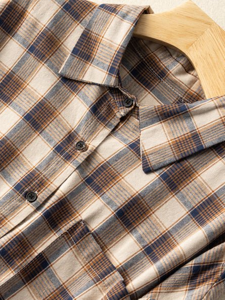 100% Natural Fabric Vintage Loose Mid Length Plaid Shirt