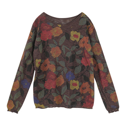 Autumn Retro Print Cotton Knitted Loose Sweater