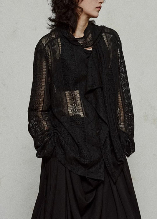 Style Black Bow Cozy Knit UPF 50+ Coat Jacket Fall