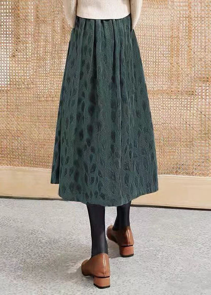 Casual Green Wrinkled Jacquard Patchwork Cotton Skirt Spring