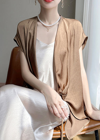 New Coffee Original Design Solid Silk Shirt Short Sleeve