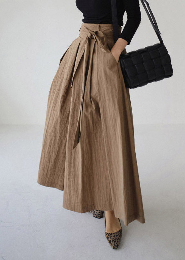 Vogue Khaki Pockets Tie Waist Corduroy Wide Leg Pants