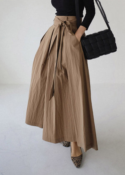 Vogue Khaki Pockets Tie Waist Corduroy Wide Leg Pants