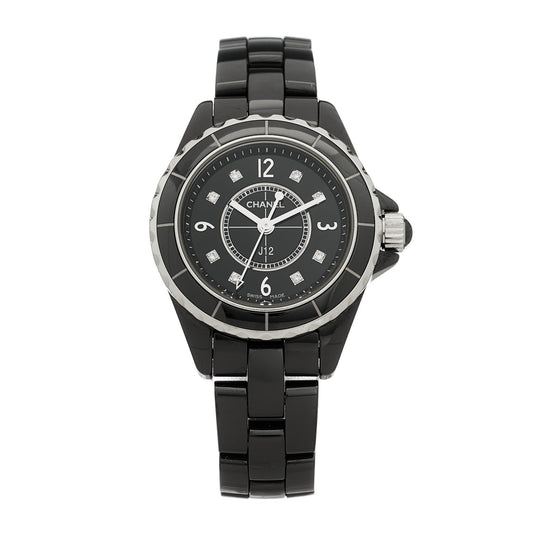 Stainless Steel Ceramic Diamond 29mm J12 Quartz Watch Black