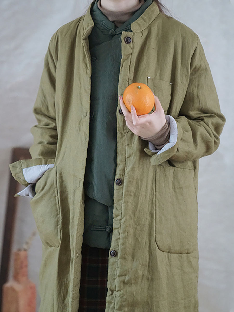 Women Winter Casual Button Pocket Solid Padded Coat