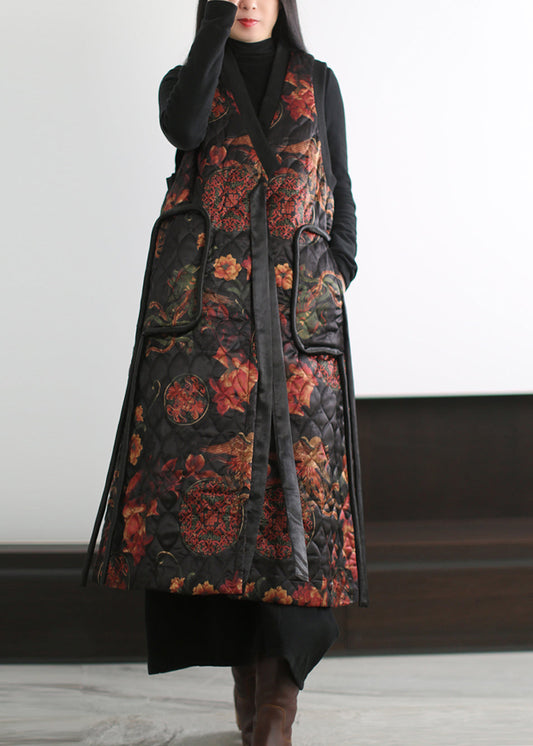 Boutique Black Print Fine Cotton Filled Vests Winter