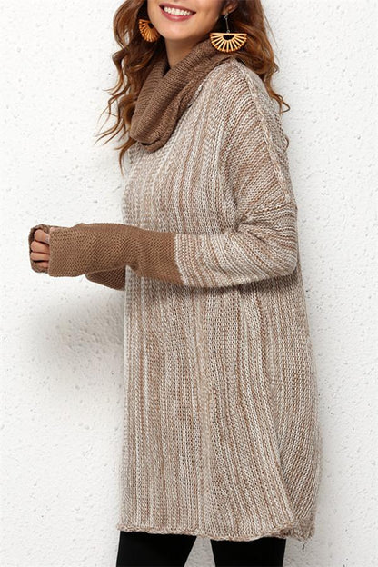 Spliced Turtleneck Loose Pullover Sweater - Black