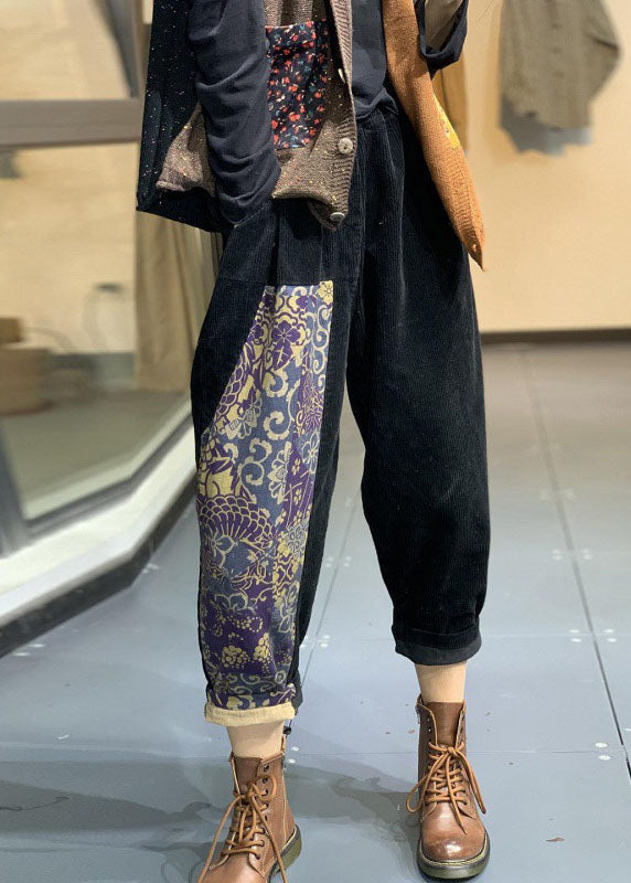 Italian Black Patchwork Corduroy Pants